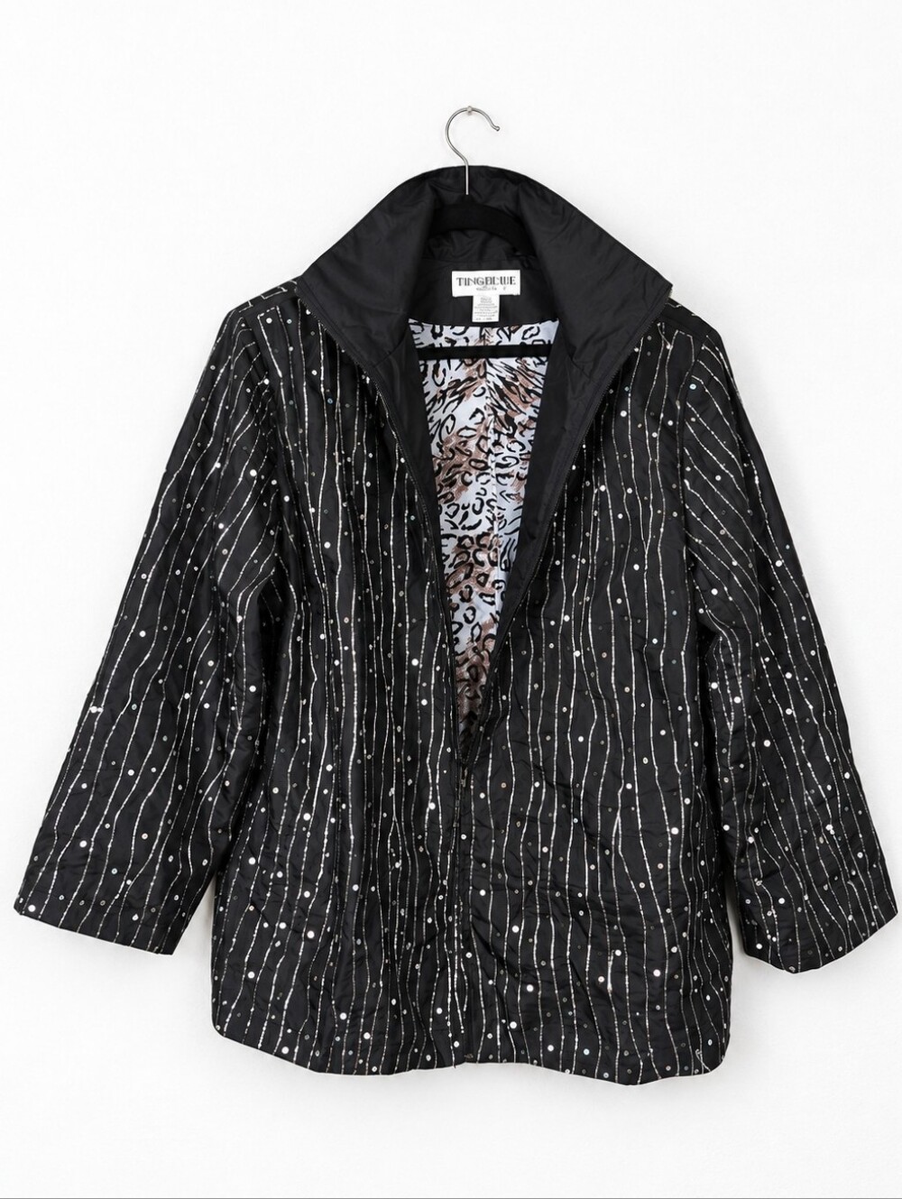 Vintage 90s Black Silk Blend Sequin Jacket 1X Y2K Whimsigoth Art to Wear Evening
